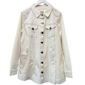 LOGO Lori Goldstein Denim Jacket Size 14 Cream White Womens Casual Western